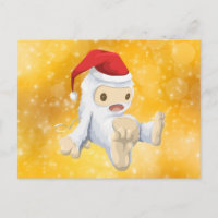 Christmas Yeti Doll on Gold Bokeh Background