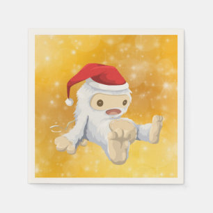 Christmas Yeti Doll on Gold Bokeh Design Napkin