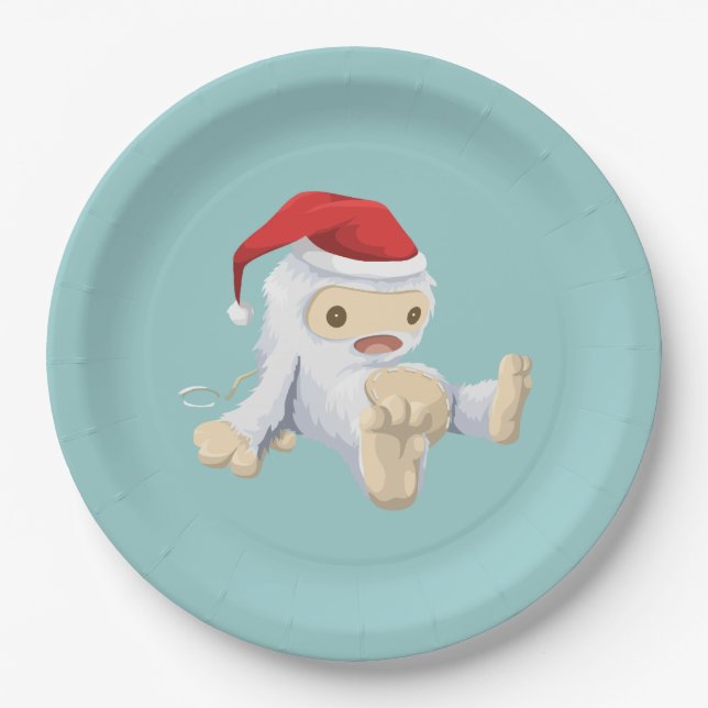 Christmas Yeti Doll Wearing a Santa Hat Paper Plate (Front)