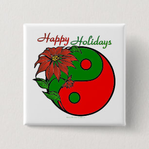 Christmas Yin Yang Poinsettia 15 Cm Square Badge