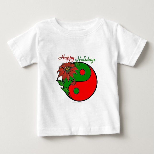 Christmas Yin Yang Poinsettia Baby T-Shirt (Front)