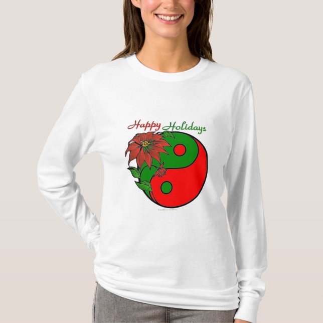 Christmas Yin Yang Poinsettia T-Shirt (Front)