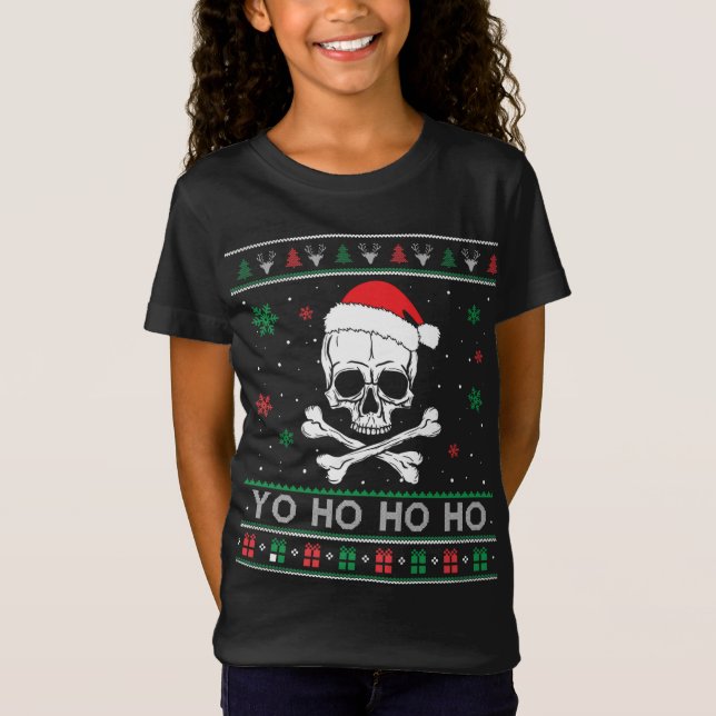 Christmas Yo ho ho UGLY Pirate Funny Pyjamas Famil T-Shirt (Front)