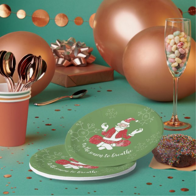 Christmas Yoga Santa Season To Breathe Paper Plate (Multi)