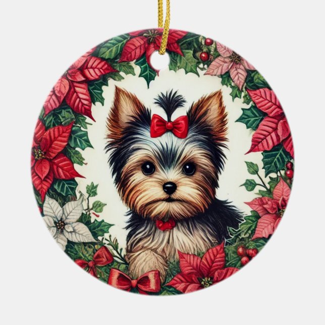 Christmas Yorkie                                   Ceramic Tree Decoration (Front)