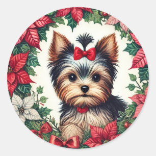 Christmas Yorkie                                   Classic Round Sticker