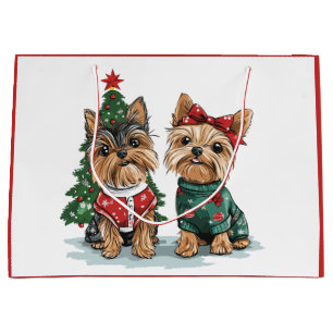 Christmas Yorkie Dogs Large Gift Bag