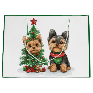 Christmas Yorkie Dogs Large Gift Bag