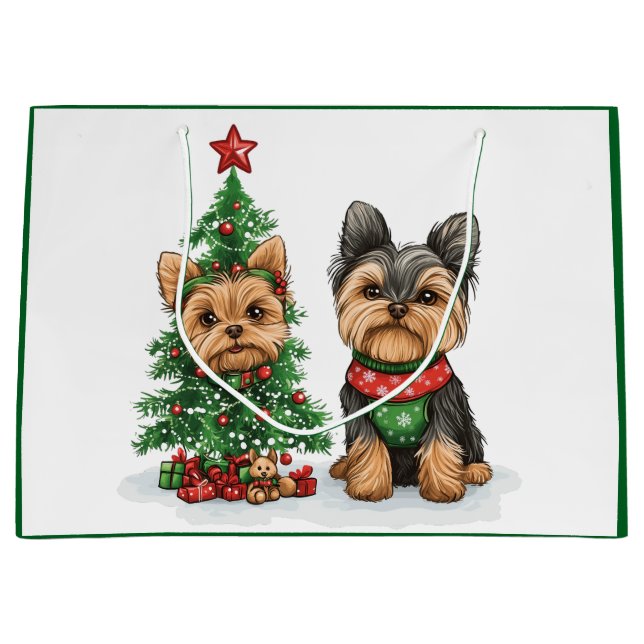 Christmas Yorkie Dogs Large Gift Bag (Front)