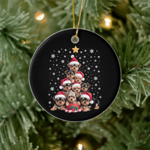Christmas Yorkie Dogs Lover Tree Xmas Pet Animal Ceramic Tree Decoration