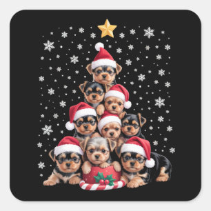 Christmas Yorkie Dogs Lover Tree Xmas Pet Animal Square Sticker