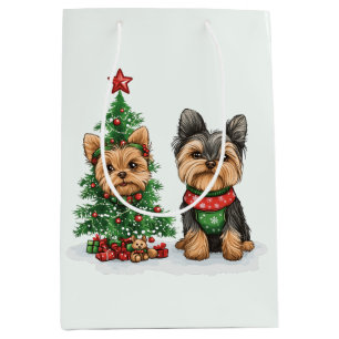 Christmas Yorkie Dogs Medium Gift Bag
