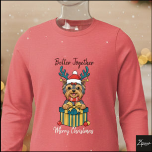 Christmas Yorkie Reindeer Scarf Gift Graphic Tri-Blend Shirt