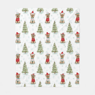 Christmas Yorkies Dog Fleece Blanket