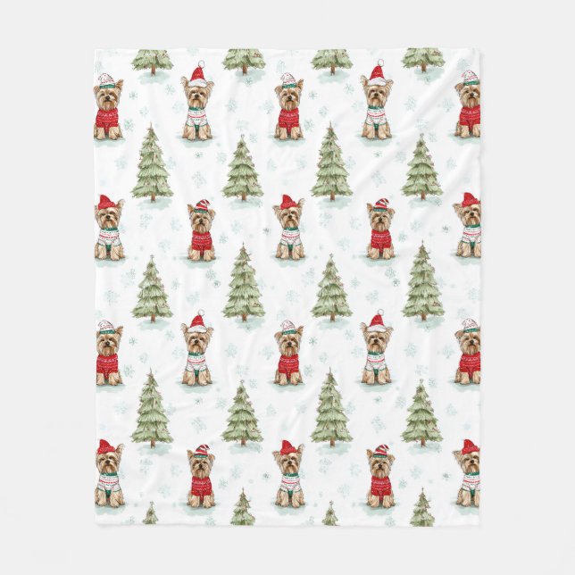 Christmas Yorkies Dog Fleece Blanket (Front)