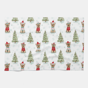 Christmas Yorkies Dog Tea Towel