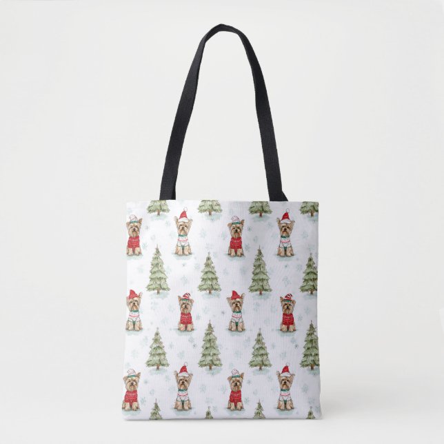 Christmas Yorkies Dog Tote Bag (Front)