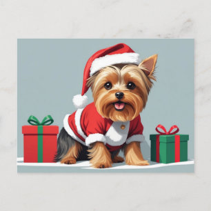 Christmas Yorkshire Terrier Dog Dressed as Santa  Holiday Postcard