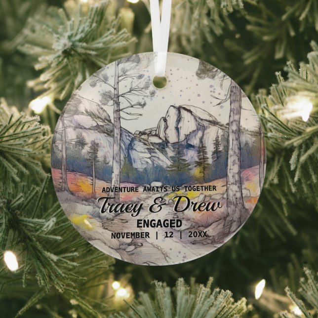 Christmas Yosemite National Park Couple Engagement Glass Tree Decoration (Insitu)