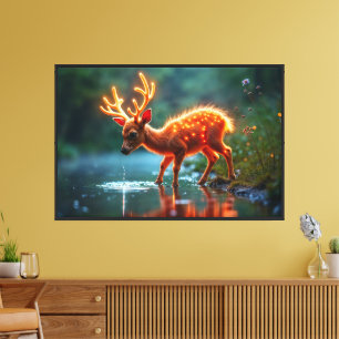 Christmas young deer stream magic lights canvas print