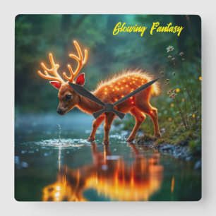 Christmas young deer stream magic lights square wall clock