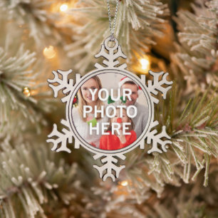  Christmas Your Photo Here Snowflake Pewter Christmas Ornament
