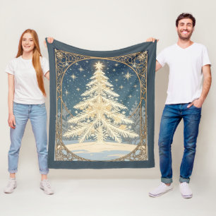 Christmas Yule Tree Snowflake Branches Art Nouveau Fleece Blanket
