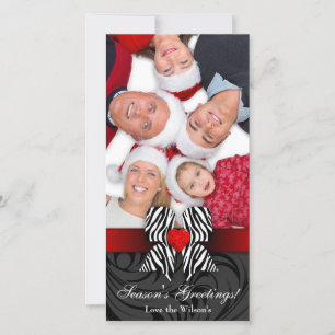 Christmas Zebra Bow Photo Card Red Jewellery