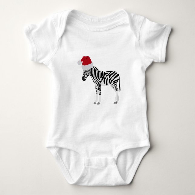 Christmas Zebra Funny Animal with Santa Hat Baby Bodysuit (Front)