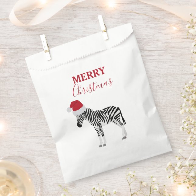 Christmas Zebra Funny Animal with Santa Hat Favour Bags (Clipped)