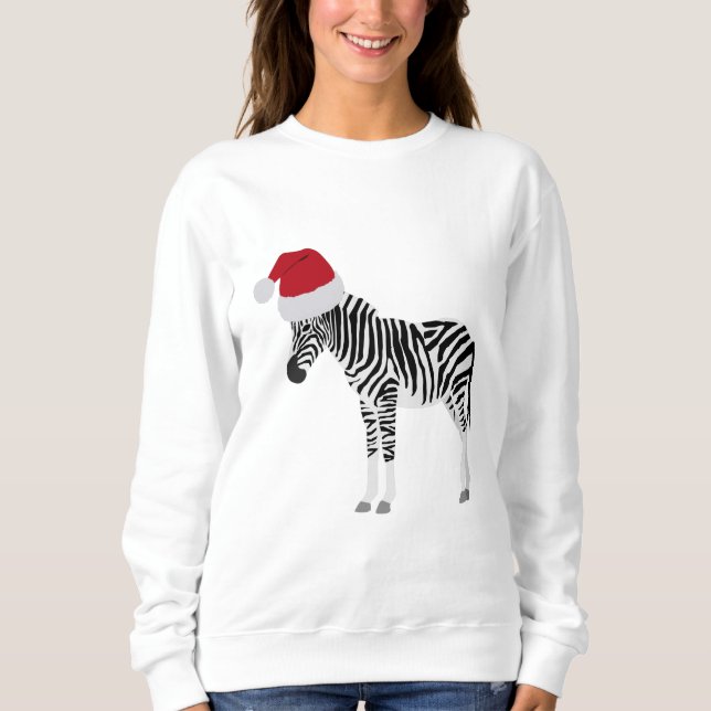 Christmas Zebra Funny Animal with Santa Hat Sweatshirt (Front)