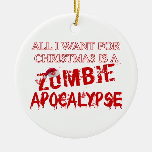 Christmas Zombie Apocalypse Ceramic Tree Decoration (Front)