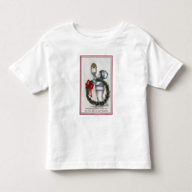 ChristmasKid Holding Wreath Knocking Toddler T-Shirt (Front)