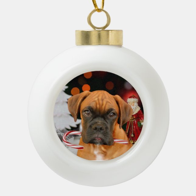 Christmasn boxer Dog Round Ornament (Front)
