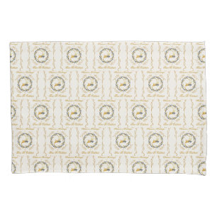 Christmastime Deer & Wreath Yellow Cream Pattern Pillowcase