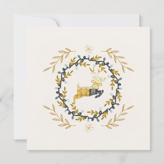 Christmastime Deer Yellow Cream Flat Card (Front)