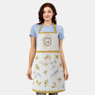Christmastime Deer Yellow Cream Floral Apron