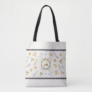 Christmastime Deer Yellow Cream Floral Blue4 Tote Bag