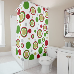 Christmastime Geometric Red Green Silver Gold Shower Curtain