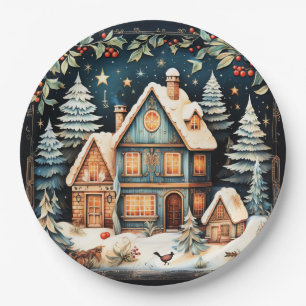 Christmastime, vintage holiday scene, paper plate