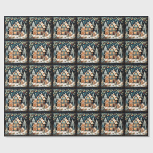 Christmastime, vintage holiday scene, wrapping paper