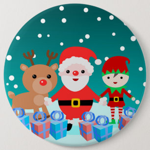 CHRISTMASTIME WITH SANTA AND HIS FRIENDS 6 CM ROUND BADGE