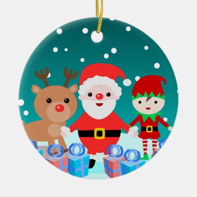 CHRISTMASTIME WITH SANTA AND HIS FRIENDS CERAMIC TREE DECORATION (Front)