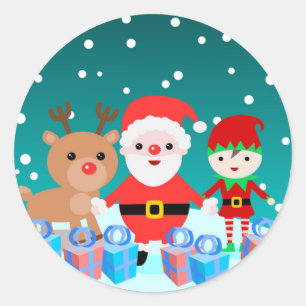 CHRISTMASTIME WITH SANTA AND HIS FRIENDS CLASSIC ROUND STICKER