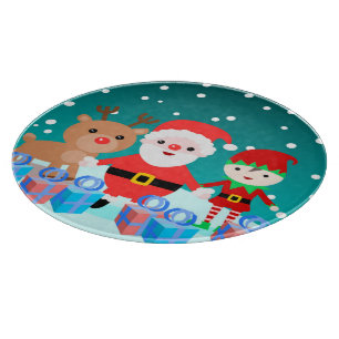 CHRISTMASTIME WITH SANTA AND HIS FRIENDS CUTTING BOARD