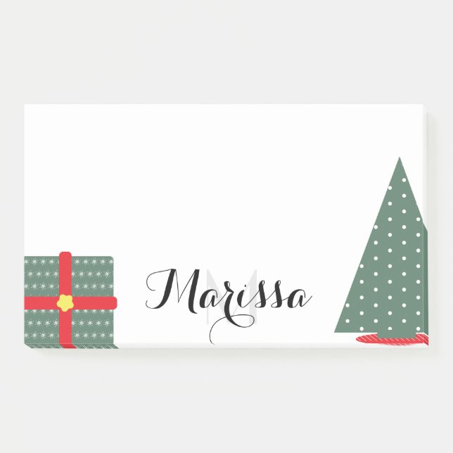 ChristmasTree and Present Monogram Initial Post-it Notes (Front)