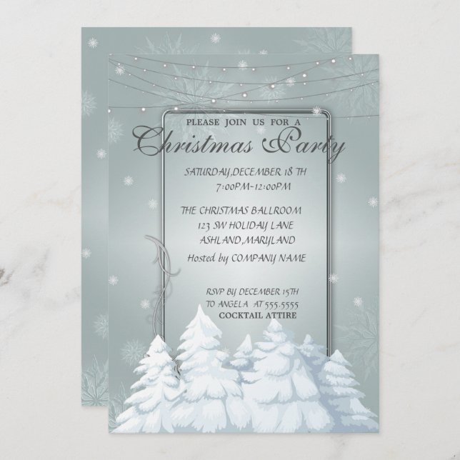 ChristmasTree,Snowflakes Corporate Christmas Party Invitation (Front/Back)