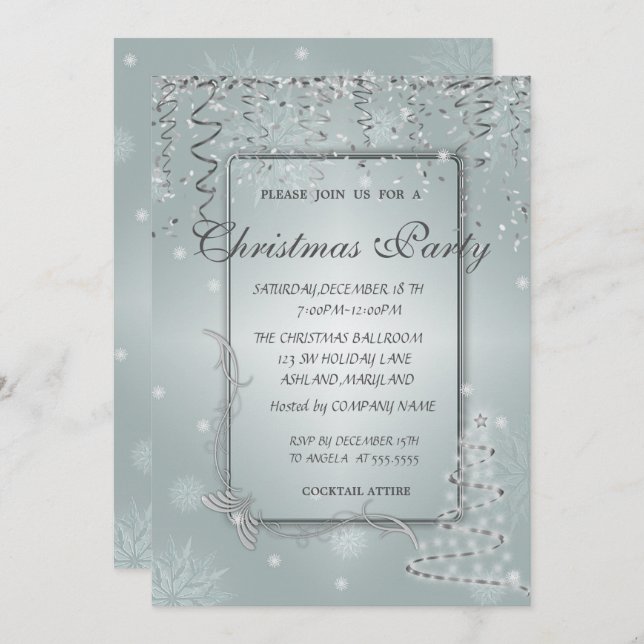 ChristmasTree,Snowflakes Corporate Christmas Party Invitation (Front/Back)