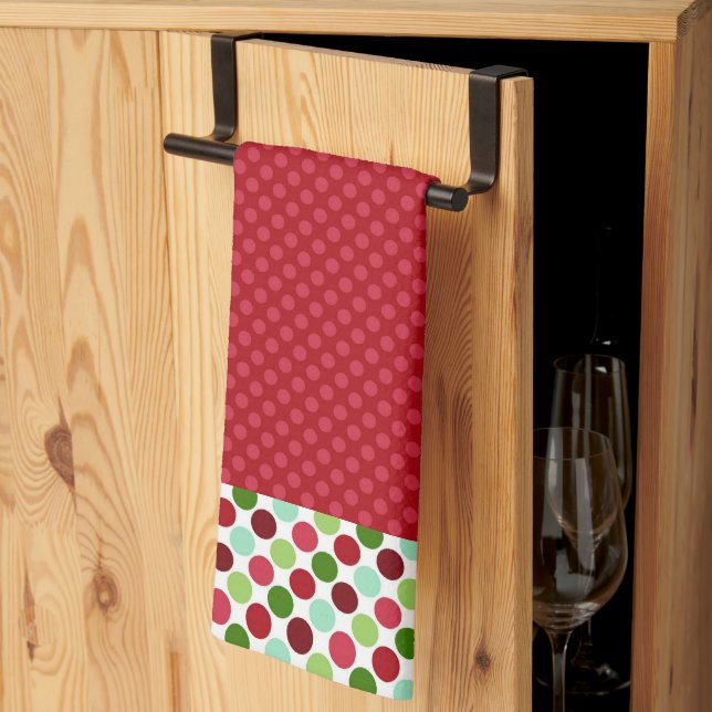 Christmasy Polka Dots Microfiber Kitchen Towel (Thirds Fold)