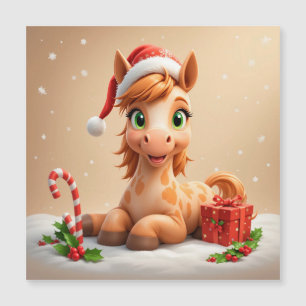 Christms Cartoon Horse With Santa Hat